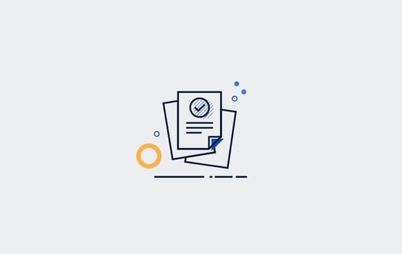 Three contracts organized in a pile with the topmost displaying a checkmark. 