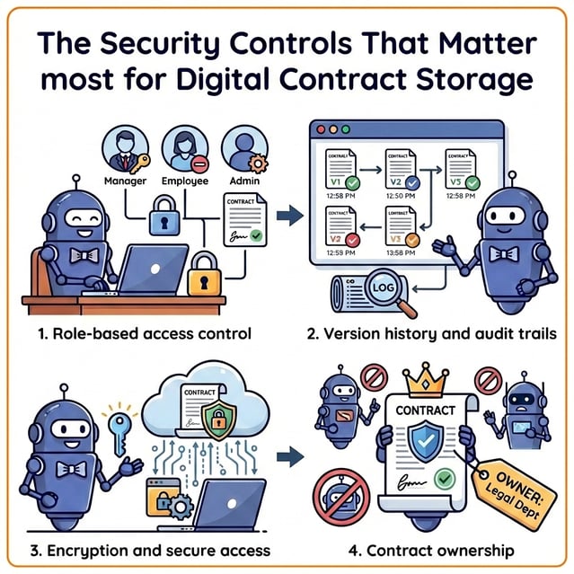Graphic showing what four security controls matter most for digital contract storage