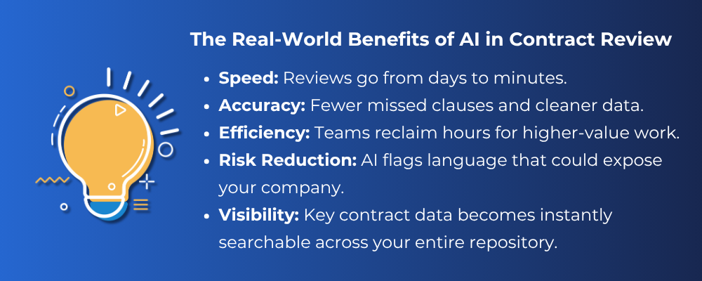 list of key benefits of AI in Contract Review