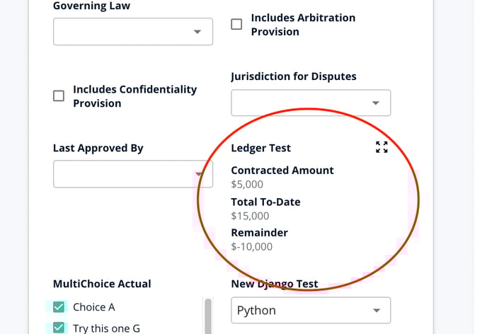 Contract Management System Ledger Fields