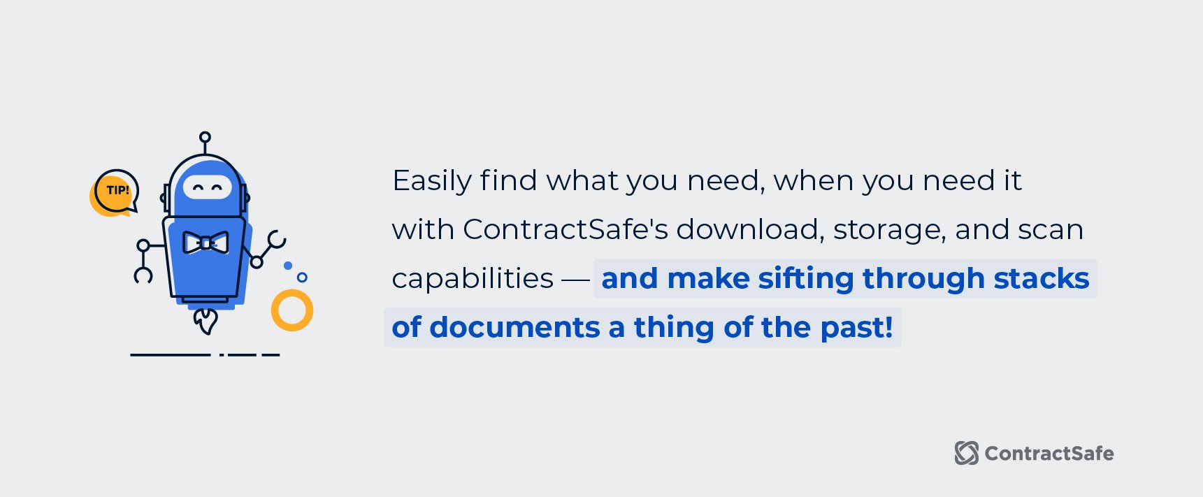 An robot illustration showcasing a prevention tip related to contract management software ROI