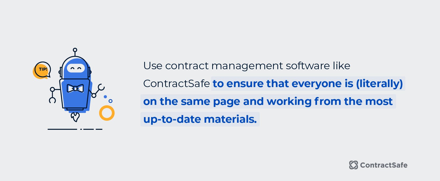 An robot illustration showcasing a prevention tip related to contract management software's ability to ensure team alignment