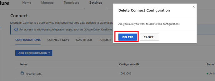 Delete connect configuration