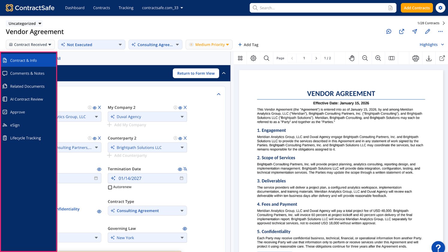 New Contract Page with Workspaces 