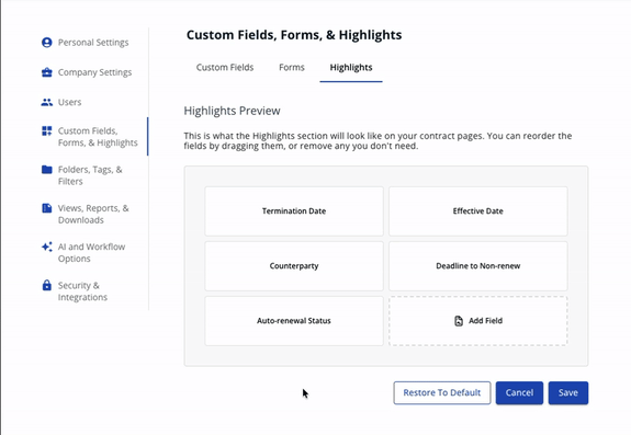 Move Highlights Field