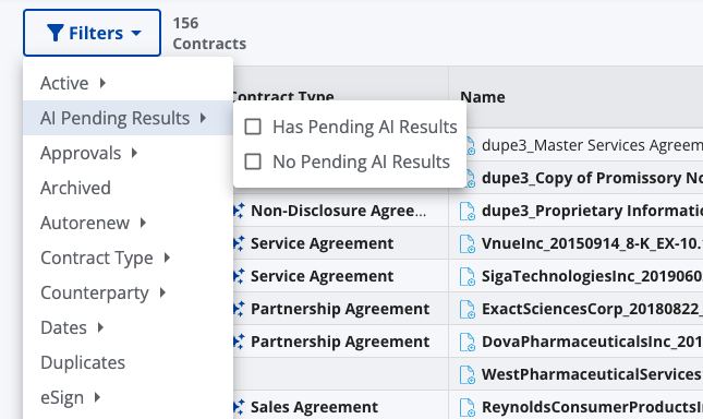 Pending AI results filter