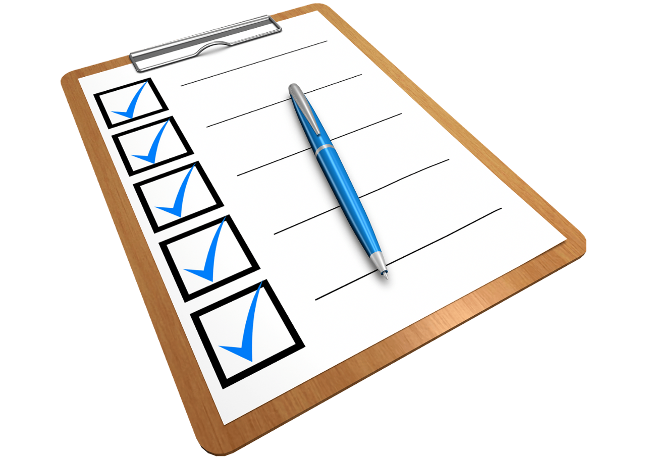 Paper with marked checkboxes on clipboard