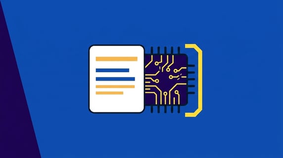 Contract page under review beside an AI processor and controlled approval rail