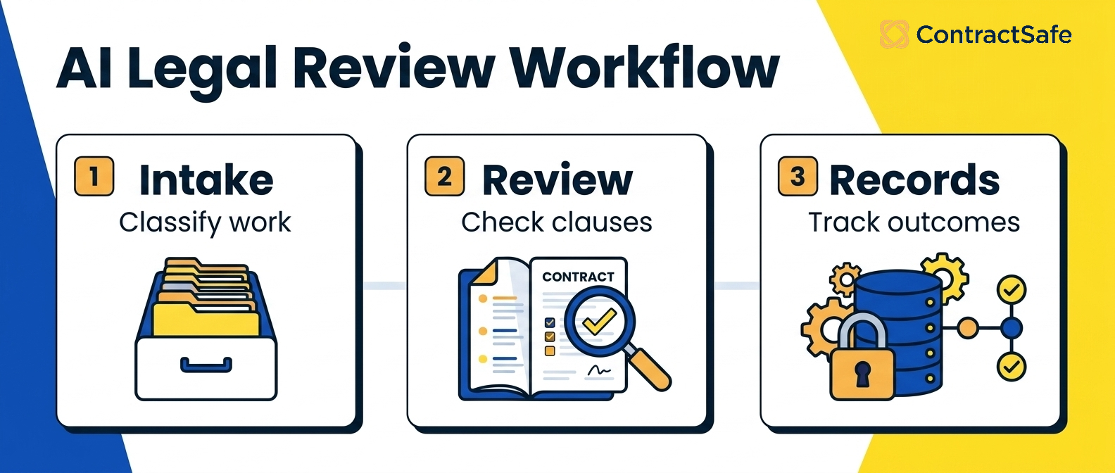 AI Legal Review Workflow infographic for AI Contract Review for Lean Legal Teams