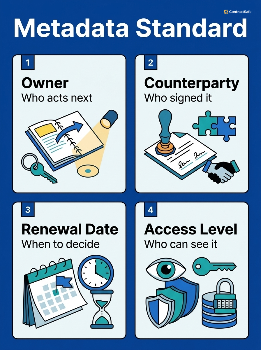 Metadata Standard infographic for Contract Repository Best Practices for Legal and Finance Teams