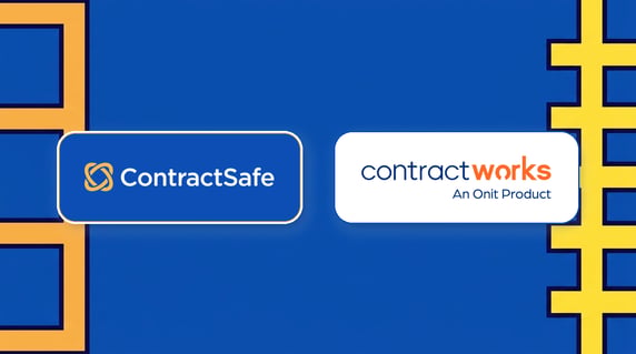 ContractSafe and ContractWorks logos on a contract management comparison graphic