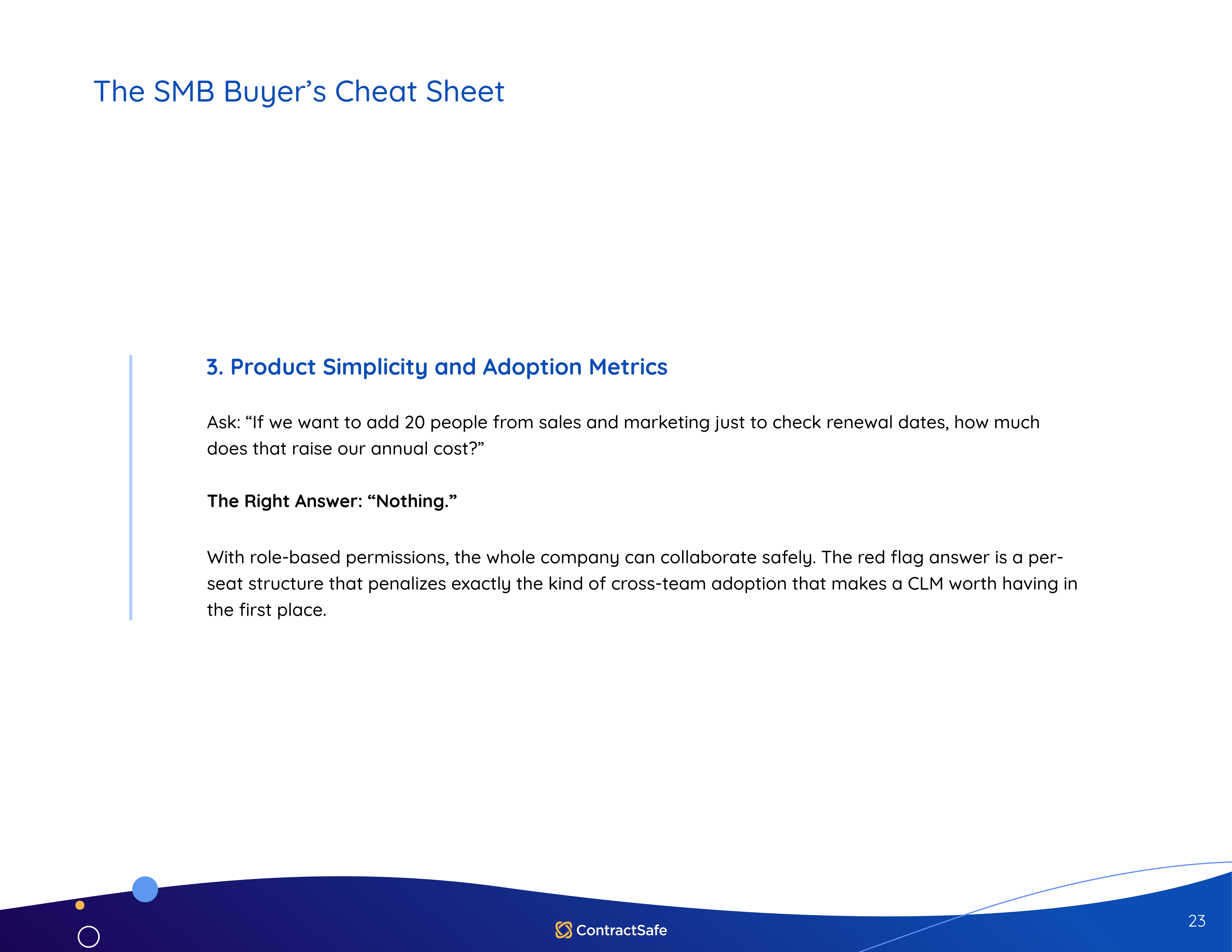 Preview of the SMB Buyer’s Cheat Sheet page in the right-sized contract management software guide