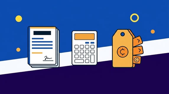 Contract packet, calculator, and price tag showing Ironclad pricing variables
