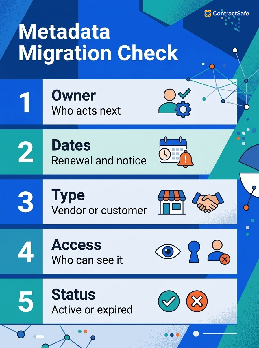 Metadata migration checklist for contract repository software
