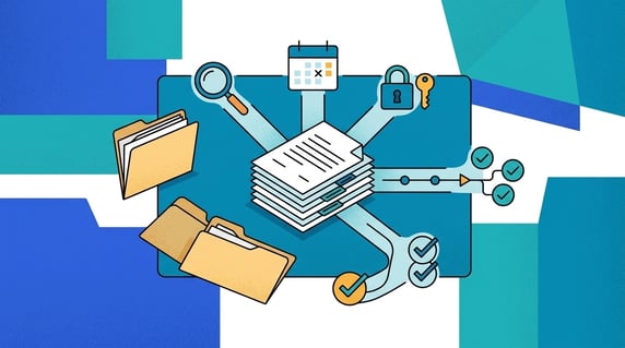 Organized contract folders, searchable documents, reminders, permissions, and task checkmarks