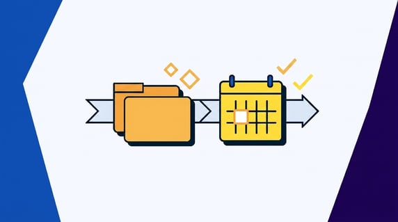 Folders flowing into a highlighted renewal calendar for payer contract management