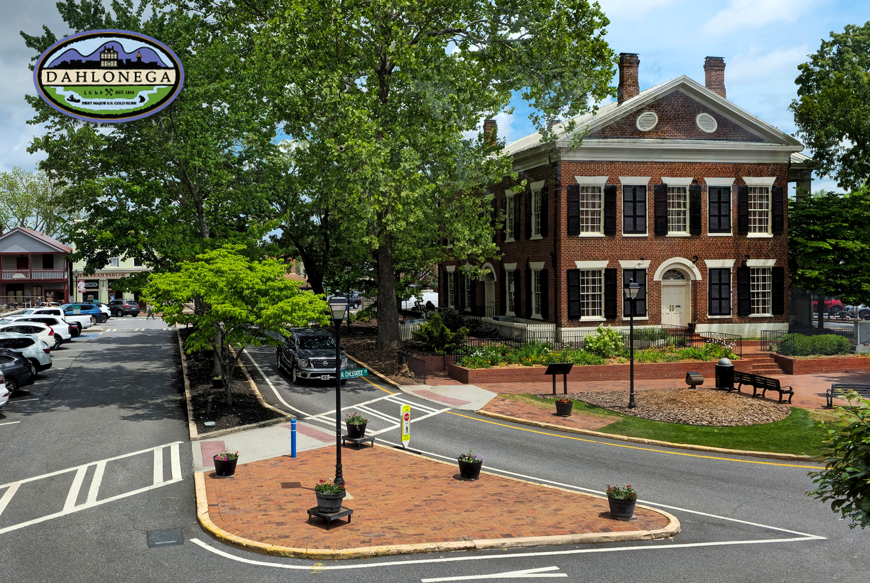 Downtown Dahlonega city-center building with City of Dahlonega logo