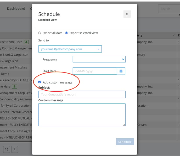 how to schedule a report contract management software