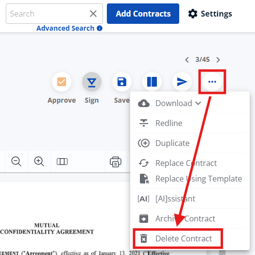 How do I delete (or restore) a contract?