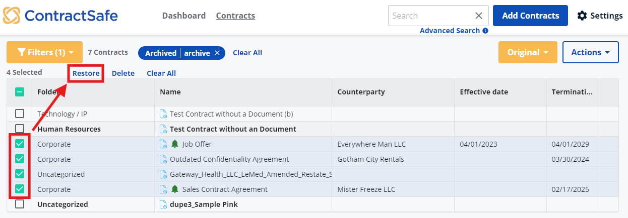 How can I archive expired contracts?