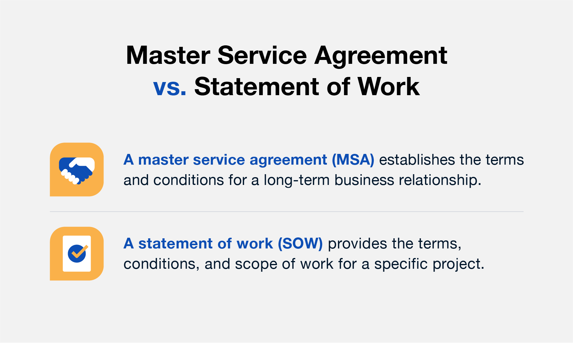 Difference between master service agreements and statements of work