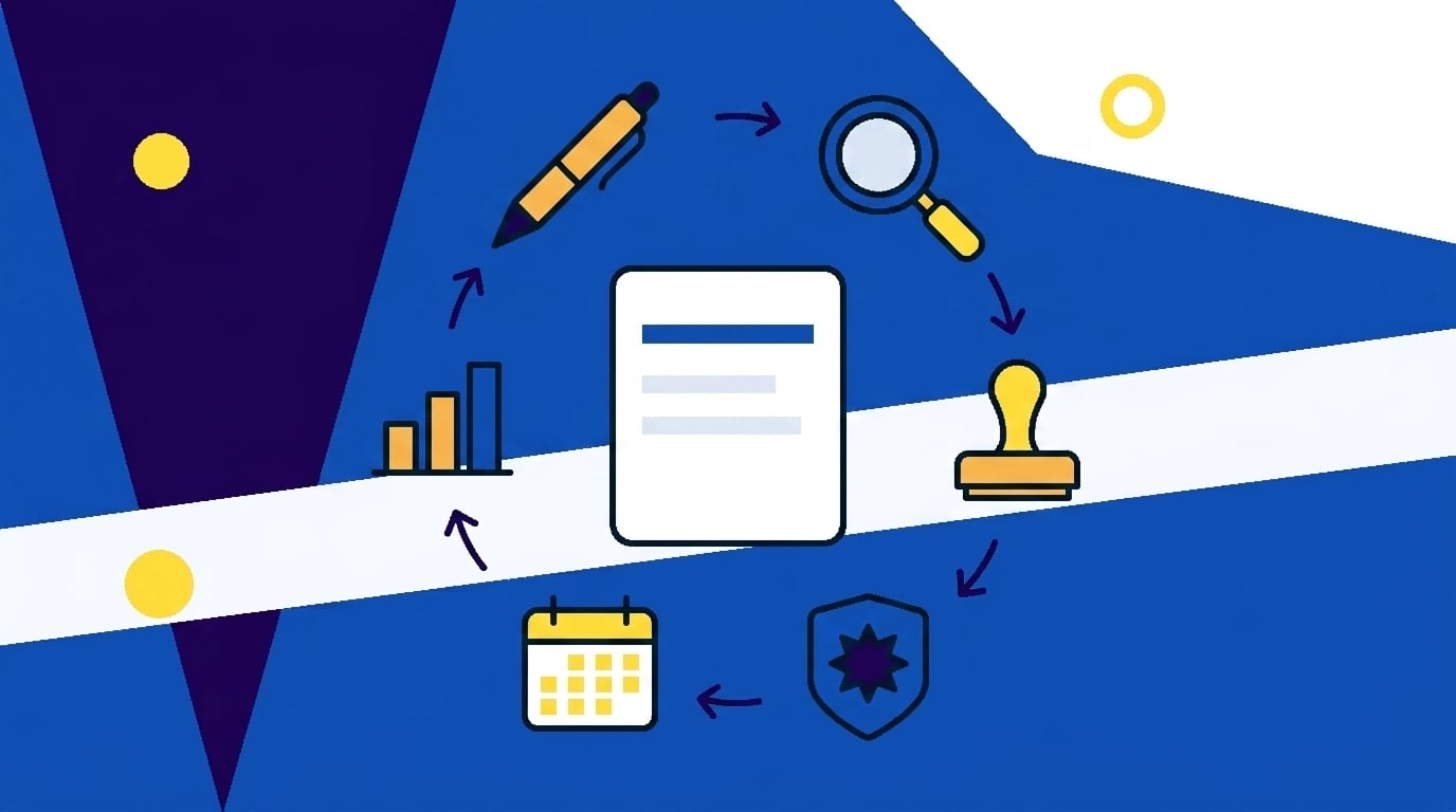 Six stages of contract lifecycle management illustration