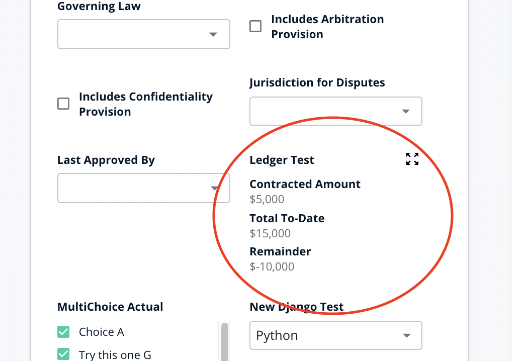 Contract Management System Ledger Fields