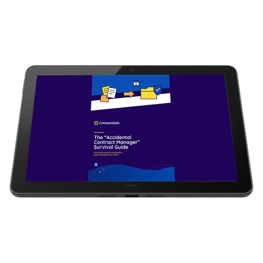 The Accidental Contract Manager Survival Guide cover shown on a black tablet