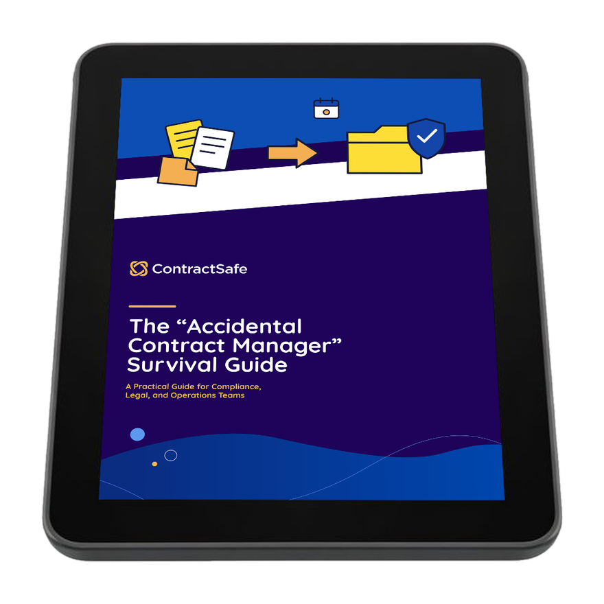 The Accidental Contract Manager Survival Guide cover shown on a black tablet